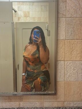 Fashion Nova Green & Orange Cutout Cowl Mini Dress
